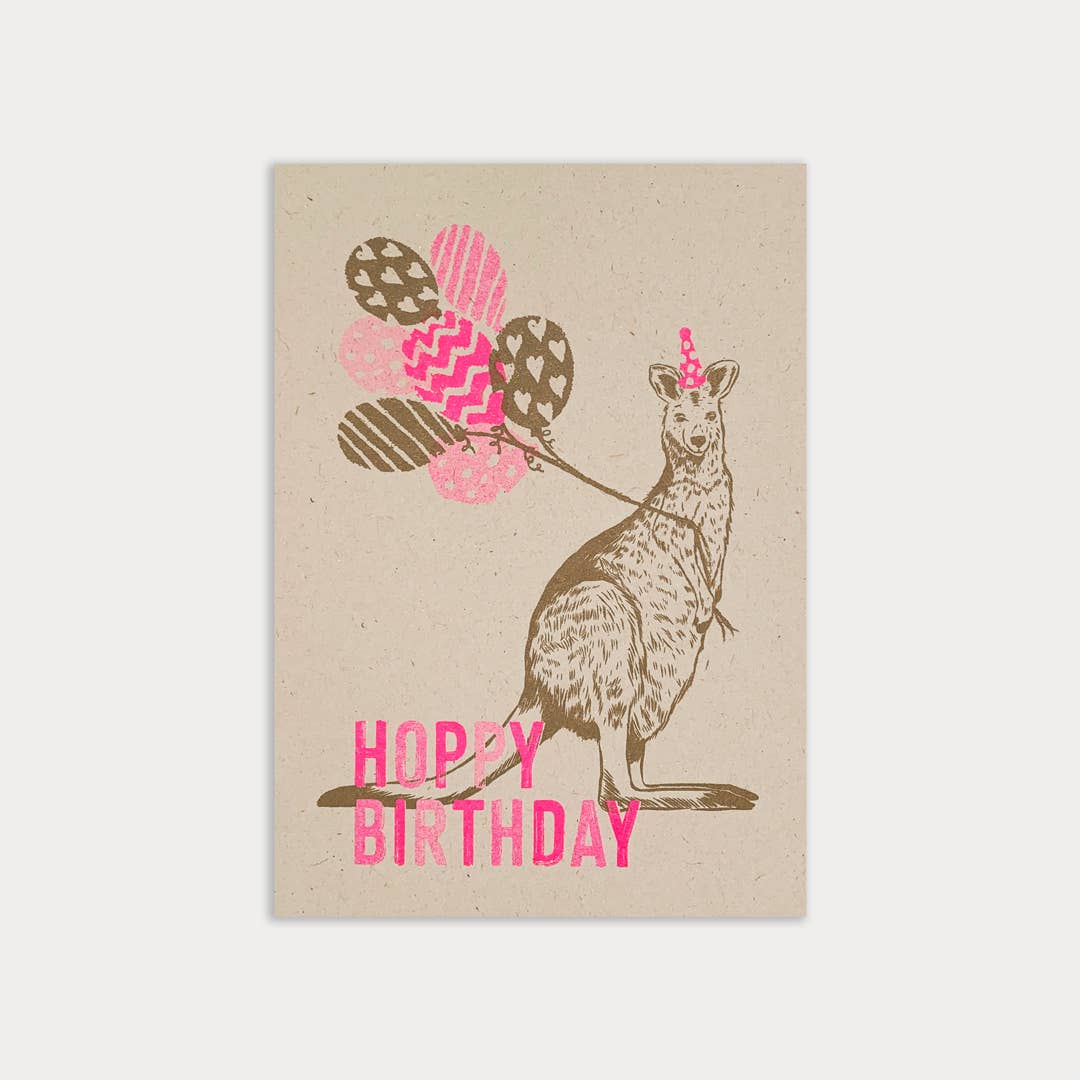 Postkarte / Känguru / Hoppy Birthday / Ökopapier - unverpackt&lose