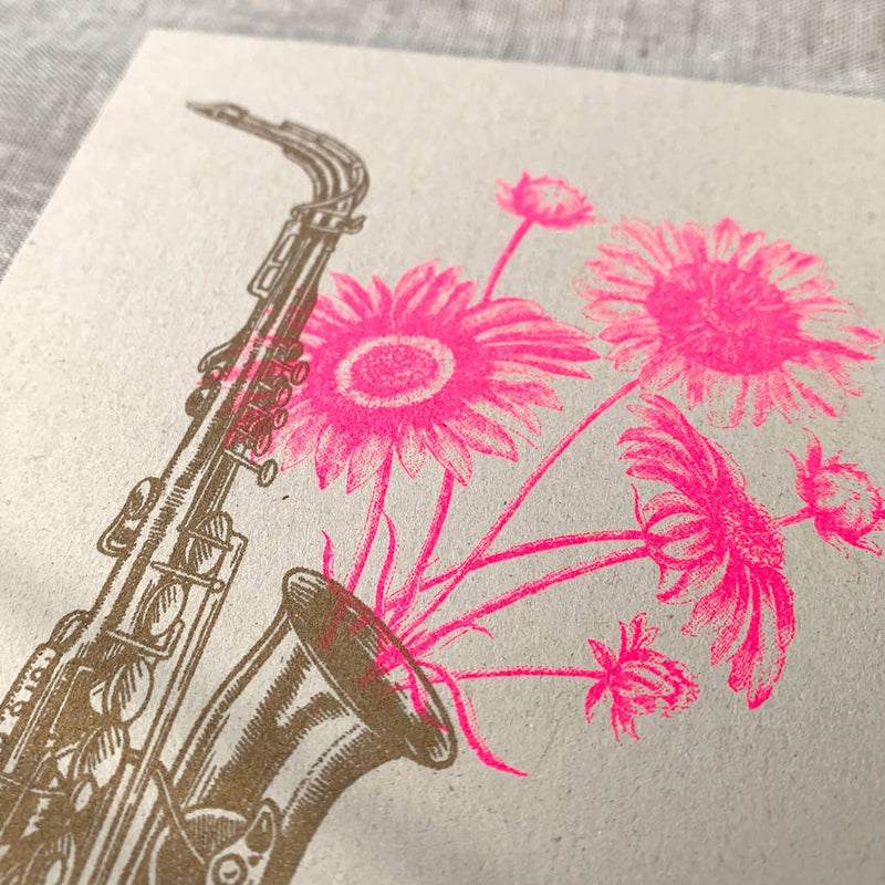 Postkarte / Saxophon mit Blumen / Ökopapier - unverpackt&lose