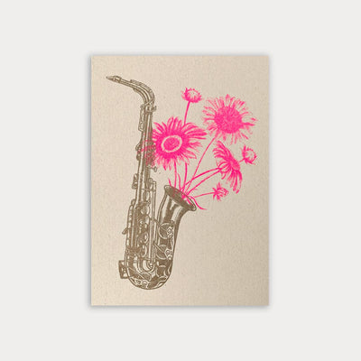 Postkarte / Saxophon mit Blumen / Ökopapier - unverpackt&lose
