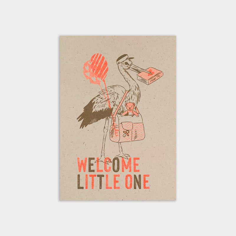 Postkarte / Storch / Welcome Little One / Ökopapier - unverpackt&lose